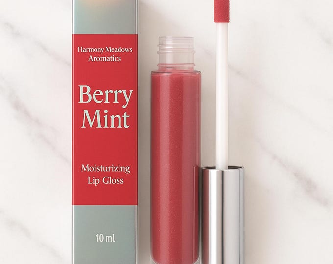 Berry Mint Moisturizing Lip Gloss — Hydrating Botanical Gloss with Iridescent Pink Red Tint