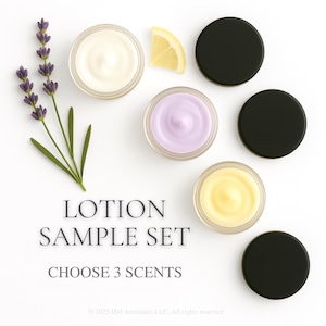 Lotion Sample Set, 100+ Scents! Plant-Based Moisturizer, Choose 3 Scents (.5oz x3)
