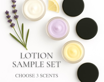 Lotion Sample Set, 100+ Scents! Plant-Based Moisturizer, Choose 3 Scents (.5oz x3)