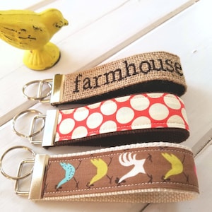 Farmhouse Keychain, Chicken KeyRing, Farm house Key Chain, Polka Dot Key Holder, Chicken wristlet key fob, Burlap Key Gifts for Teachers image 1