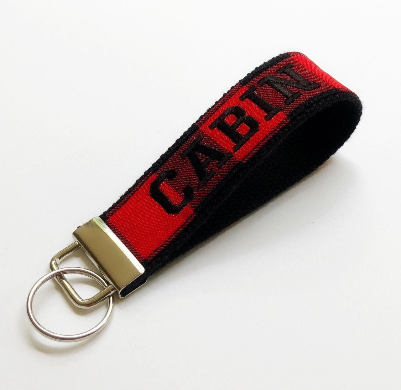 Cabin Keychain, Hostess Keyring for Mountain Cabin, Red Plaid Fabric ...
