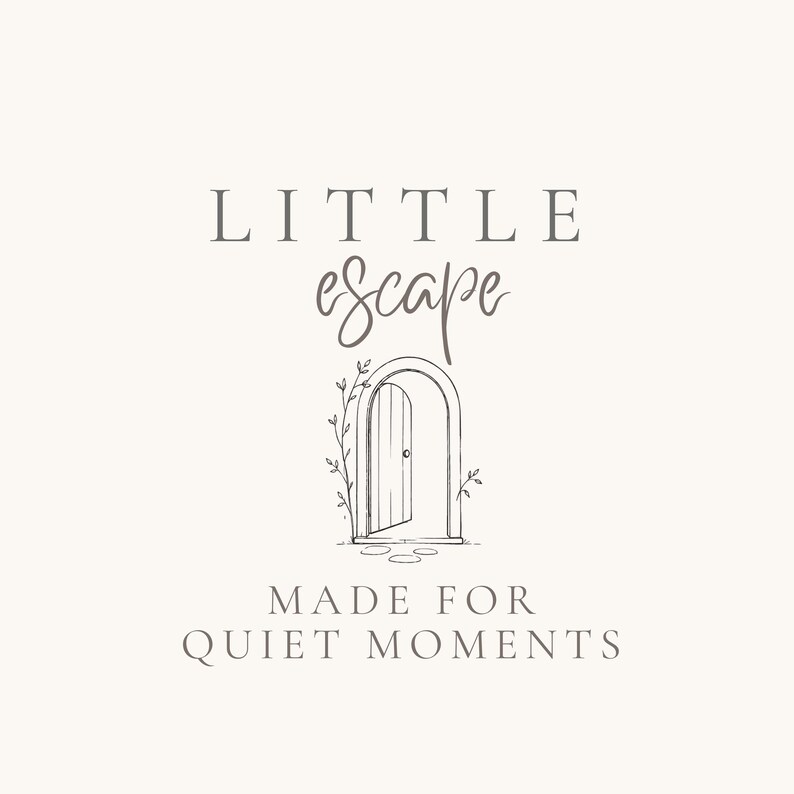 May include: A graphic logo on a light background featuring the text LITTLE ESCAPE in a serif font, the word escape in a script font, and the text MADE FOR QUIET MOMENTS below. A line drawing of an arched doorway with a vine is centered.