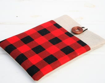 15" MacBook Case, MacBook Sleeve, 15 inch Laptop Case, Hipster Computer Sleeve, Lenovo Case with pocket in Red and Black Buffalo Plaid Check