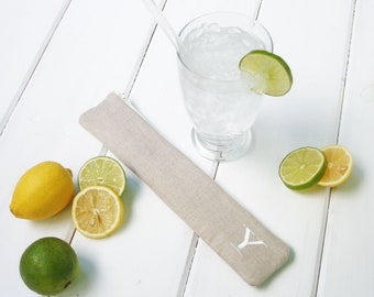 Reusable Straw Pouch, Waterproof Zipper bag reusable straws, Straw Movement, Monogram Travel Straw bag, Personalized Linen Bamboo Straw Case