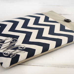 Monogrammed Kindle Sleeve, Personalized Nook Cover, Ereader Case, Gadget Cases and Covers, Ereader Accessories in Navy Blue Chevron Linen
