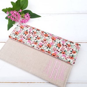 Monogrammed Petite Flower Kindle Oasis Case,Padded Kindle Paperwhite Sleeve in Linen, Personalized Nook Cover featuring Rifle Paper Fabric image 1