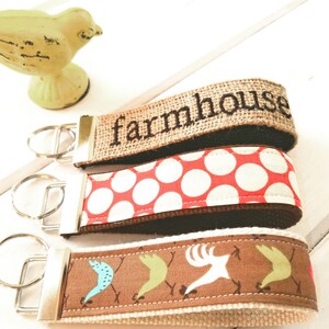 Farmhouse Keychain, Chicken KeyRing, Farm house Key Chain, Polka Dot Key Holder, Chicken wristlet key fob, Burlap Key Gifts for Teachers image 4