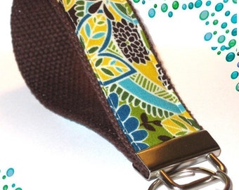 Wrist Key Chain - Key Fob Wristlet Keychain - Blue and Green Sophisticated Paisley