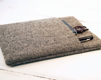 Mens Kindle Paperwhite Case, Man Kindle Case, Unisex Kindle Oasis Sleeve in Grey Herringbone, Samsung Nook Case, Made to FIT ANY BRAND