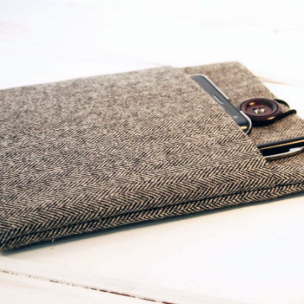 Mens Kindle Paperwhite Case, Man Kindle Case, Unisex Kindle Oasis Sleeve in Grey Herringbone, Samsung Nook Case, Made to FIT ANY BRAND
