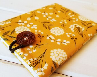 Mustard Yellow Flower Kindle Case, Custom Kindle Paperwhite Sleeve, Kindle oasis case, Nook Cases and covers in beautiful golden floral