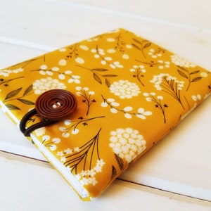 Custom iPad Case with Button Closure – Fits iPad Pro, iPad Mini, iPad Air & Tablets – Padded Sleeve Cover with Mustard Yellow Floral Fabric