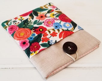 Kindle Paperwhite Sleeve  Kindle Oasis Case Linen Kindle Case Rifle Paper Kindle Travel Case Padded Pocket Sleeve for Kindle with Button