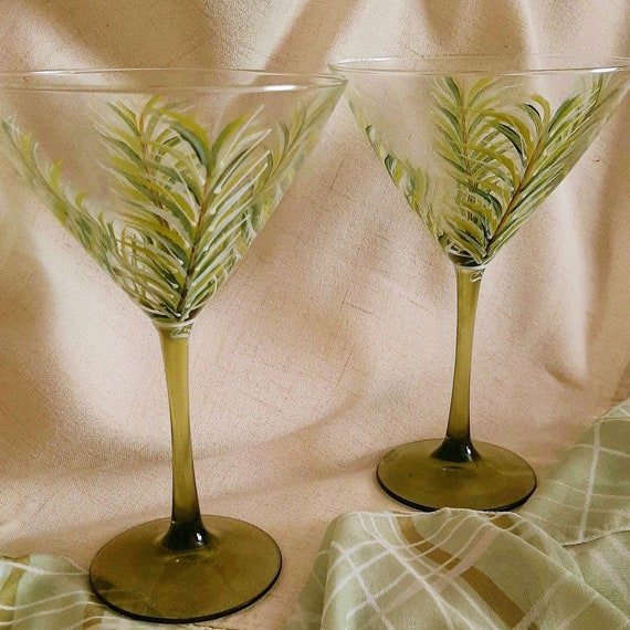 Set of 2 Palm Tree Martini Glasses Etsy