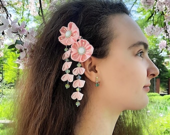 Japanese Cherry Blossom Kanzashi Hair Clips Kawaii Pink Sakura Hair Clips Cute Hairclip Hair Accessories For Women Girls Flower Gift For Her