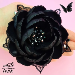 Satin Ribbon Peony Black Flower Bridesmaid Hair Clips Hair Accessory For Girl Kids Womens Hair Clips For Wedding Gifts For Her Birthday Gift