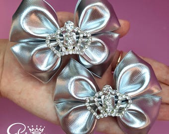 Metallic Silver Hair Bow Silver Hair Accessories For Girls Kids Child Woman Bridesmaid Hair Clips Gift For Her Kindergarten Graduation Gifts