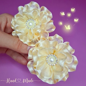 Organza Ribbon Flower Kanzashi Flowers Bridesmaid Hair Accessories Hair Tie Headband For Girl Kids Birthday Gift Hair Pins Gifts For Her