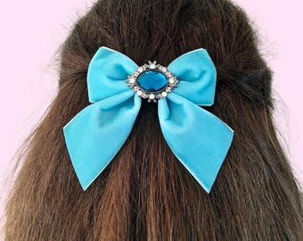 Light Blue Velvet Hair Bows Blue Velvet Barrette Hair Accessories For Girls Kids Women Childs Bow Royal Hair Bows Cute Hairclip Gift For Her