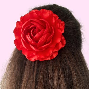 Satin Red Rose Hair Clip Red Flower Hair Clip Red Floral Hair Piece Bridesmaid Hair Clip Hair Accessories For Girls Women Kids Gifts For Her