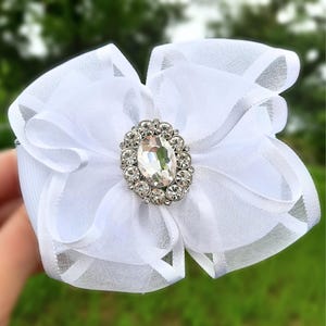 White Crystal Hair Bow Wedding Hairclip White Hair Bow For Women Cute White Hair Clip Elegant Bridal Hair Accessories For Kids Gifts For Her