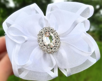 Weiß Kristall Haarschleife Hochzeit Haarspange Weiß Haarschleife für Frauen Nette weiße Haarspange elegante Braut Haarschmuck für Kinder Geschenke für sie