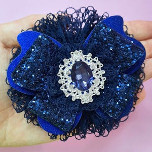 Blue Butterfly Hair Bows Big Faux Leather Butterflies Hair Clip Lace Bows Sparkle Hair Accessories For Girls Women Kids Gifts Cute Hairclips