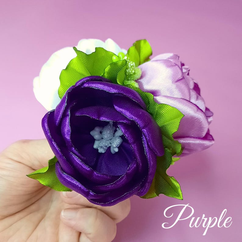 Barrette Broche Fleur En Satin Violet - Sans Marque - Neuf Sans étiquette