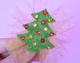 Niedliche Weihnachtsbaum Haarspangen Urlaub Haarspange Kunstleder Haarspange Sparkle Haarschmuck für Mädchen Baby Kinder Weihnachtsgeschenk Weihnachtsgeschenke