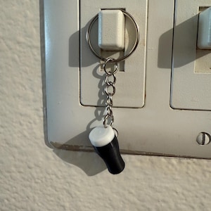 Pu&ograve; includere: Un portachiavi a forma di bicchiere da pinta in miniatura, bianco e nero. Il portachiavi &egrave; attaccato a una catena d'argento. Il bicchiere da pinta ha un corpo nero e una parte superiore bianca, che ricorda una birra stout.
