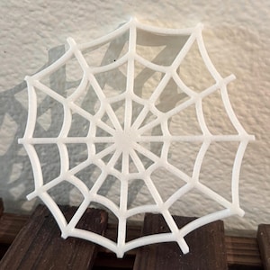 Op de afbeelding: Witte plastic spinnenweb uitsnijding. Het web is rond met een reliëf ontwerp.
