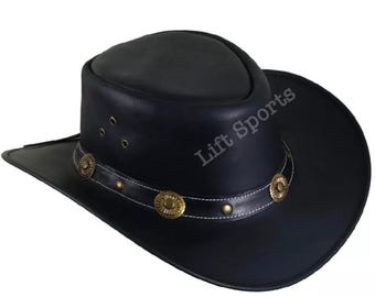 Hand Made Men's Black Stylish Cowboy Hat Western Original Cow Hide Leather