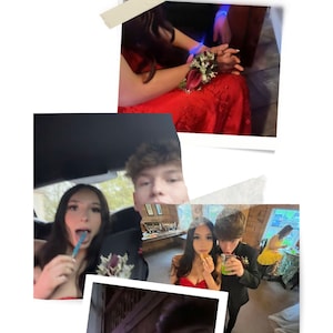 Puede incluir: Un collage de fotos con parejas en un baile de graduación o un evento formal. Las fotos están dispuestas en una cuadrícula y decoradas con cinta adhesiva. Las fotos muestran parejas posando juntas, sonriendo y divirtiéndose. El texto "Jueves, 11 de julio" y la hora "11:09" se muestran en la parte superior de la imagen.