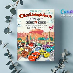 Cars invitation, Lightning Mcqueen invite, Printable Birthday Party Invitation, racing Birthday invitation template