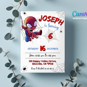 Printable Boy Birthday Invitation, superhero birthday invite, spidey friends invitation, spiderman birthday party invite, super hero