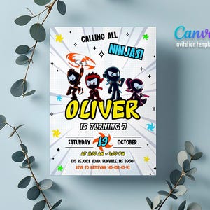Ninja kidz editable printable Invitation, Boy Girl Birthday Invitation, Electronic invite, Instant Download, Ninja Birthday Invite template