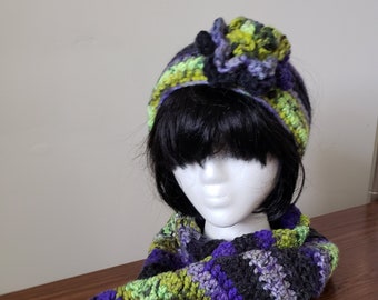 Hand Crotched Ear Warmer and Scarf