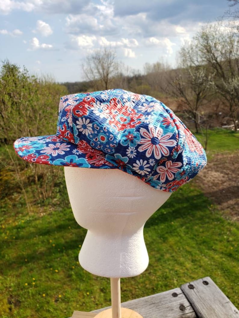 Tutti Frutti reversible Newsboy Cap with red white and blue flowers