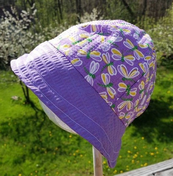 Purple Reversible Cotton Bucket Hat Withdragonflies