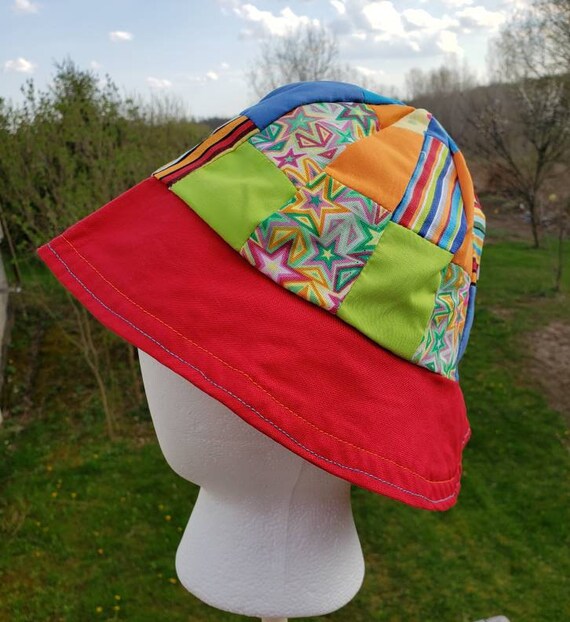One of Kind Reversible Patch Work Bucket Hat in Bright  display picture 3