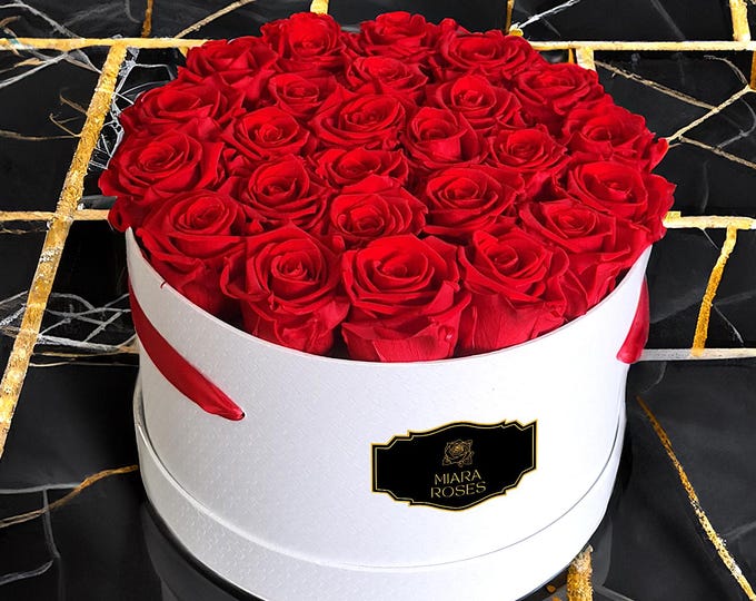 Real Premium Preserved Roses in Large Gift Box – 25 Red Roses That Lasts For Years, Personalized Gift,  Floral Home Decor, Anniversary Gift