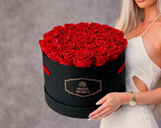 Impress Her with Eternal Memories of You— Private Label Preserved Rose Box with 25 Red Roses That Will Bring Presence & Remembered for Years
