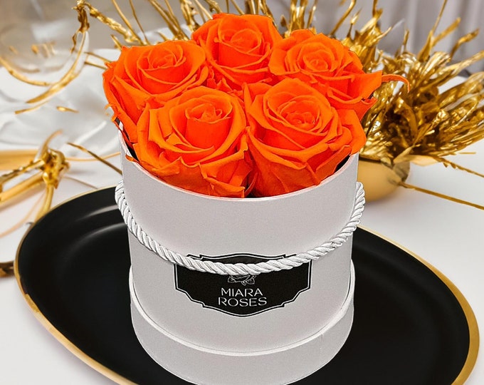 5 Long-Lasting Preserved Roses in Round Box, Real Flowers, Eternal Roses, Unique Gift, Luxury Home Decor
