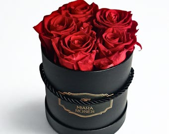 Best Small Gift - 5 Premium Perserved Roses in Personalized Round Box Will Stay Fresh For Years, Perfect Everyday Gift, Thank You Gifts