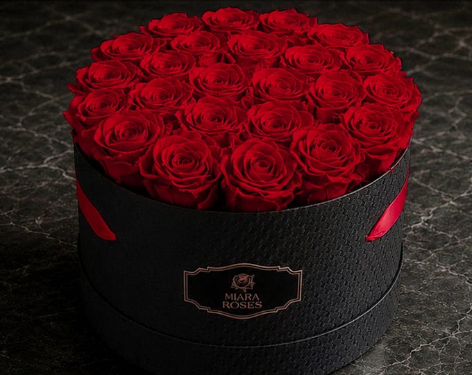 A Whisper of Deep Love — Personalize Unique Rose Box for Her with 25 Red Preserved Roses for Everlasting Memories, Suede Rose Box