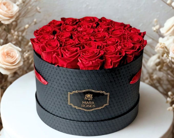 Large Box of Real Preserved Red Roses with 25 Blooms Will Last for Years, Wedding, Anniversary Gift, Personalized Logo