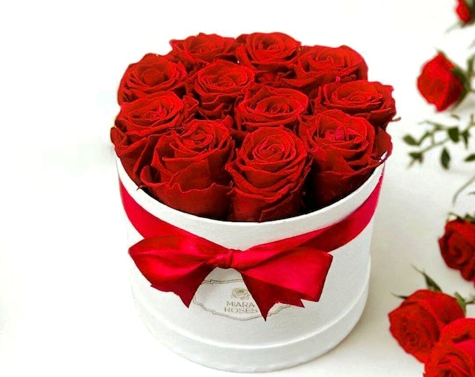 Finally! Roses That Keep Freshness for Years - 11 Stabilized Natural Premium Roses in Round Box is Perfect Gift for Any Occasion