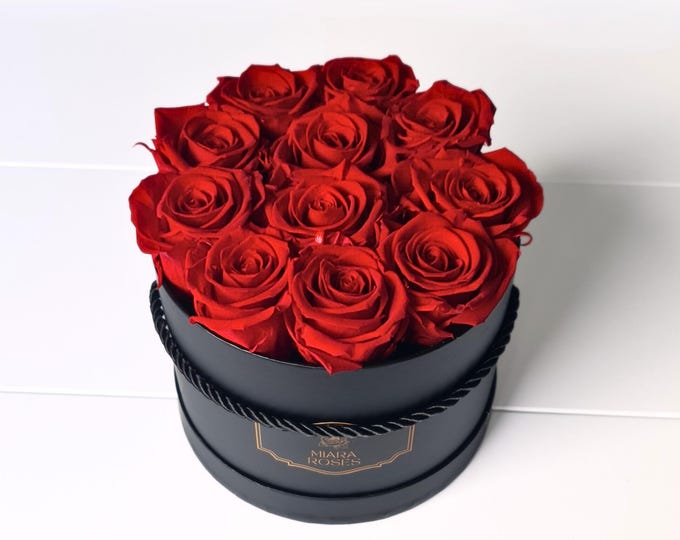 Most Memorable Gift - Personalised Label Box with 11 Real Stabilized Red Roses (Lifespan 2+ Years), Luxury Gift for Her, Keepsake Gift