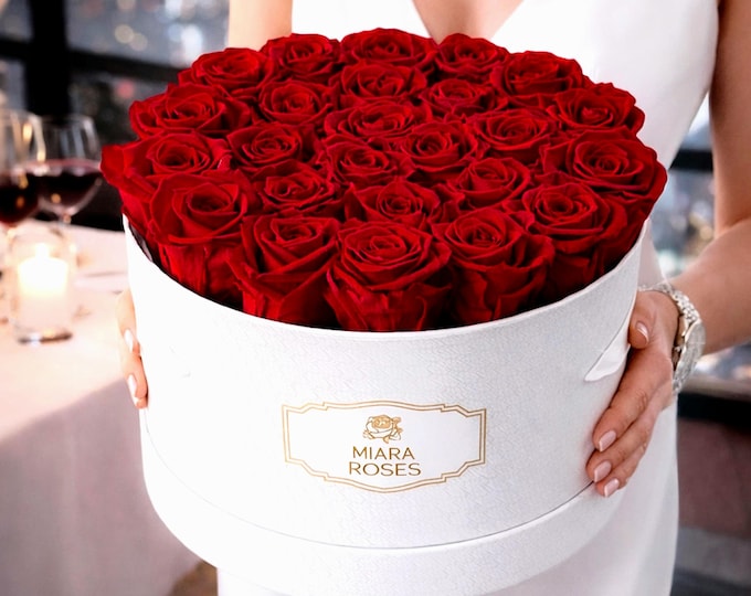 Forever Roses, 25 Preserved Real Red Premium Roses in Flower Box, Remain Fresh For Years, Unique Floral Gift, Luxury Gift, Gift for Her