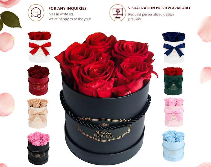 Create Unique Custom Gift - Timless Personalized Preserved Roses Gift Box, Custom Label Text, Colors - Meaningful Long-Lasting Present